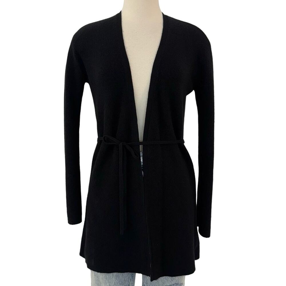 Theory Cashmere Tie Front Cardigan Feather Soft Black Tunic Sweater Size M